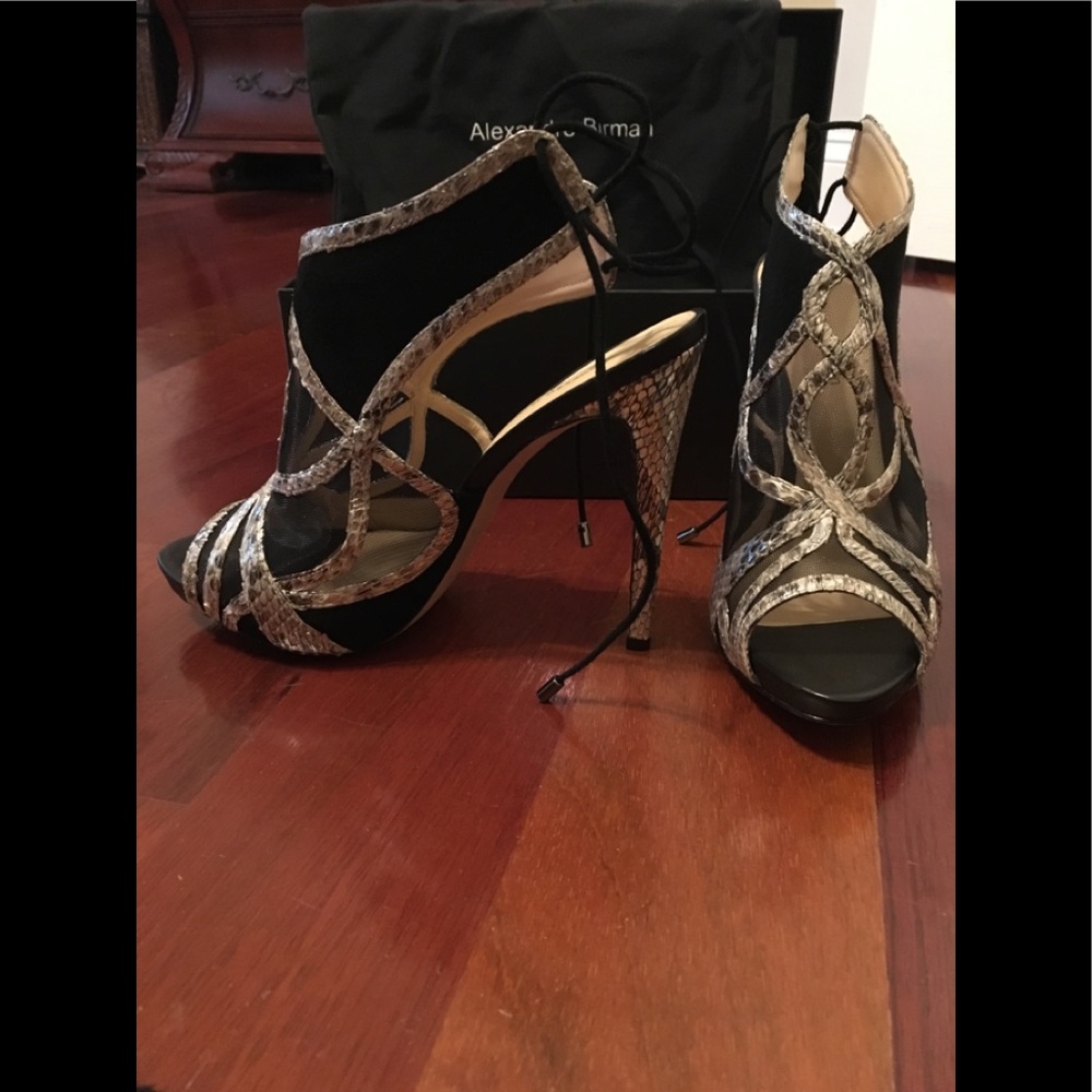 Python and suede open toe pumps